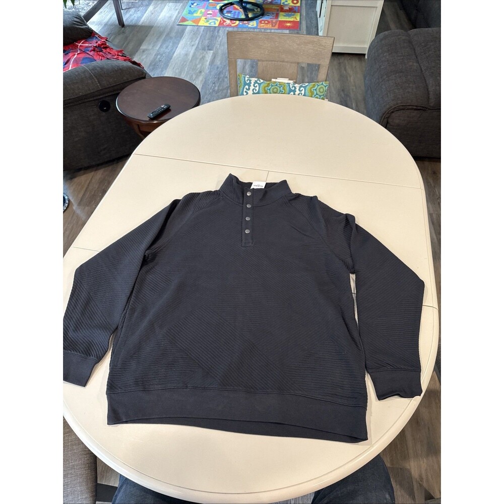 Goodfellow & Co Mens Sweatshirt L Dark Gray Textured Quarter Snap Pockets NWT